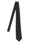 Saint Laurent Silk Tie With Subtle Diagonal Stripes In Black