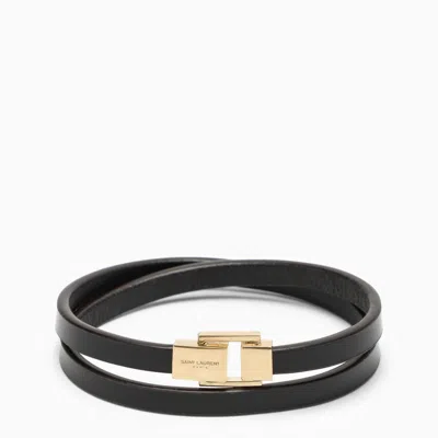 Saint Laurent Double Twist Dark Brown Leather Bracelet For Women