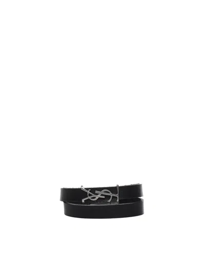 Saint Laurent Double Wrap Logo Bracelet In Black