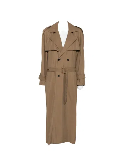 Saint Laurent Double-breasted Belted Trench Coat In Brown