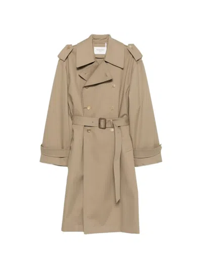 Saint Laurent Double-breasted Belted Trench Coat In Brown