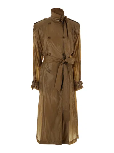 Saint Laurent Double-breasted Cotton Trench Coat In Brown