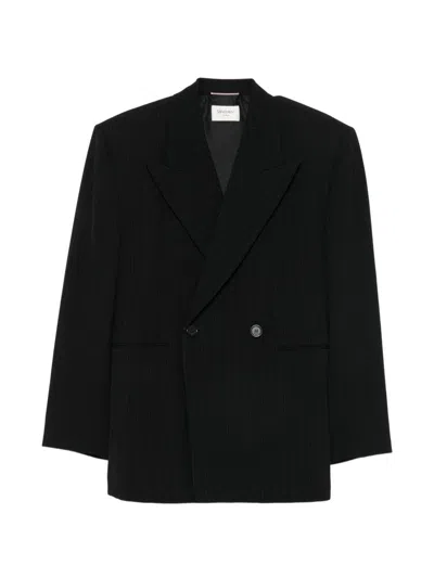 Saint Laurent Double-breasted Grain De Poudre Jacket In Black