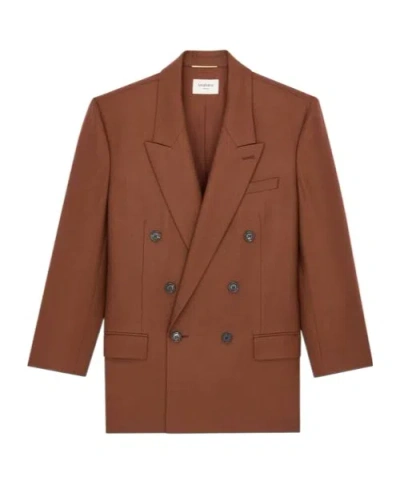 Saint Laurent Double-breasted Jacket In Cashmere In Multi