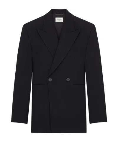 Saint Laurent Double-breasted Jacket In Grain De Poudre In Black