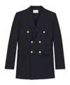 Saint Laurent Double-breasted Virgin Wool Gabardine Jacket In Navy In Black