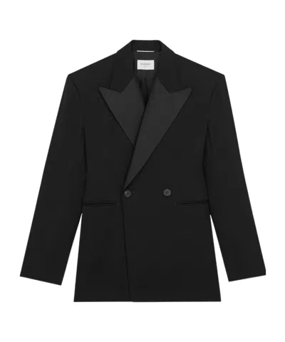 Saint Laurent Double-breasted Long-sleeved Jacket In Black