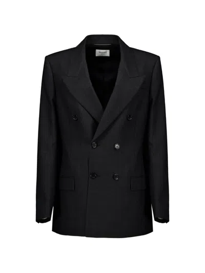 Saint Laurent Double-breasted Oversize Virgin Wool Blazer In Pink