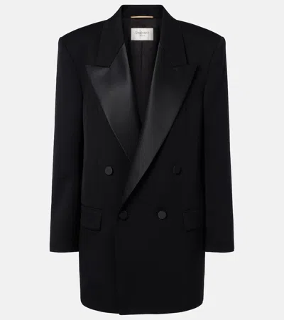 Saint Laurent Double-breasted Oversized Wool Blazer In Black
