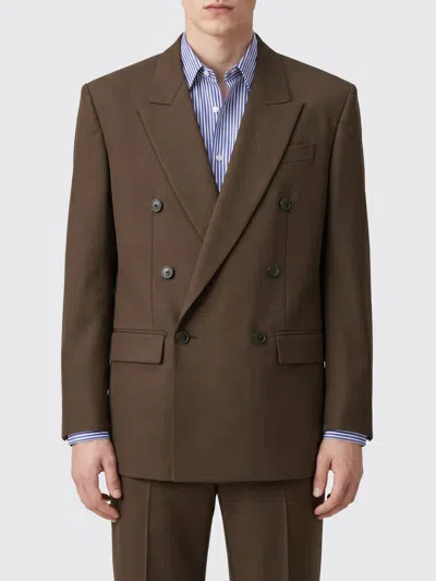 Saint Laurent Double-breasted Peak Lapel Silk Blazer In Brown