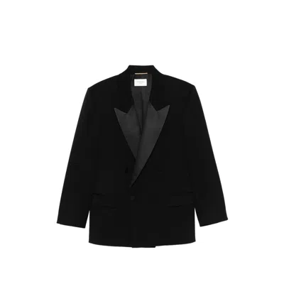 Saint Laurent Double-breasted Peak-lapel Blazer In Black