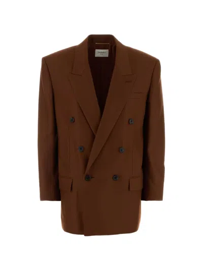 Saint Laurent Double-breasted Peak-lapels Jacket In Brown