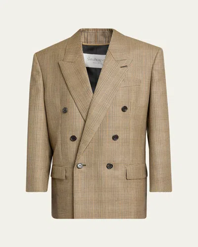 Saint Laurent Double-breasted Prince Of Wales Jacket In Multi