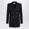 Saint Laurent Double-breasted Virgin Wool Gabardine Jacket In Navy In Black