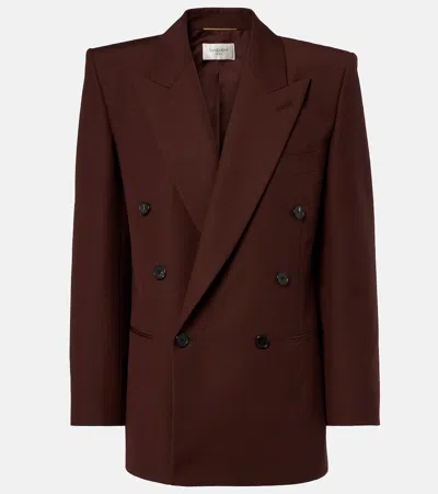 Saint Laurent Double-breasted Wool And Mohair Blazer In Brown