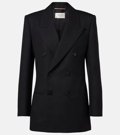 Saint Laurent Double-breasted Wool Blazer In Black
