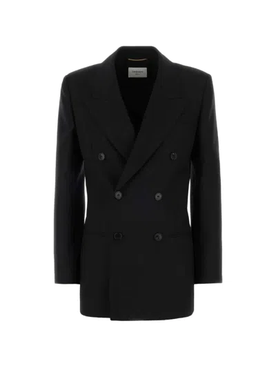 Saint Laurent Double-breasted Wool Blazer In Black