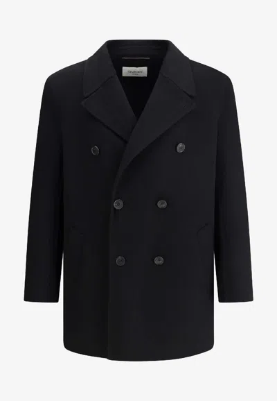 Saint Laurent Double-breasted Wool Blazer In Black