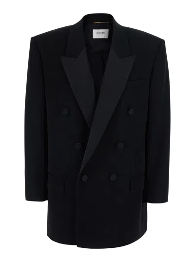 Saint Laurent Double-breasted Wool Blazer In Black