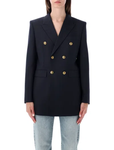 Saint Laurent Double Breasted Wool Gabardine Blazer Jacket In Black