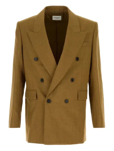 Saint Laurent Double-breasted Wool Blazer In Brown
