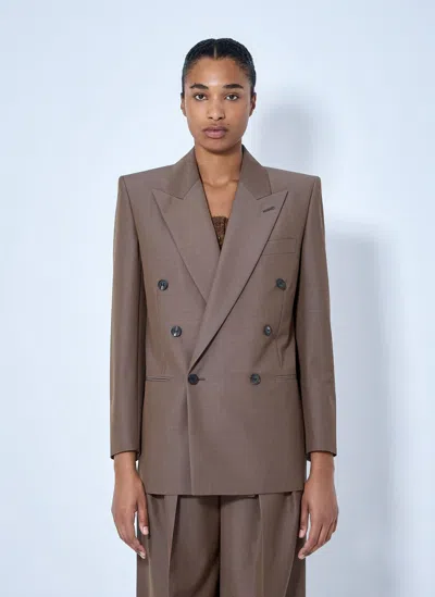 Saint Laurent Double-breasted Wool Blazer In Brown