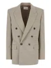 Saint Laurent Double-breasted Wool Blazer Peak Lapels In Gray
