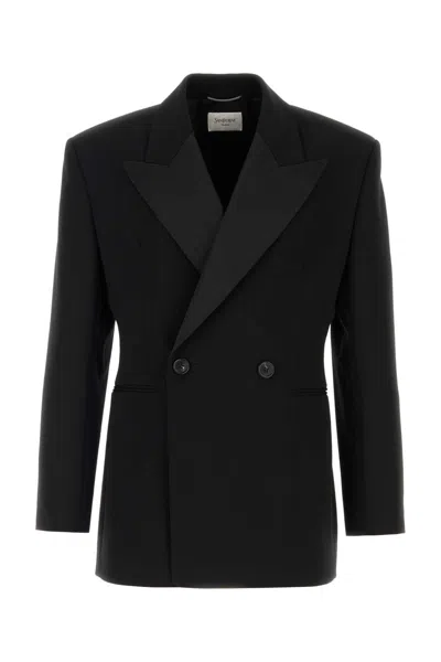 Saint Laurent Double-breasted Wool Blazer In Black