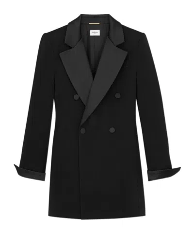 Saint Laurent Double-breasted Wool Coat In Black