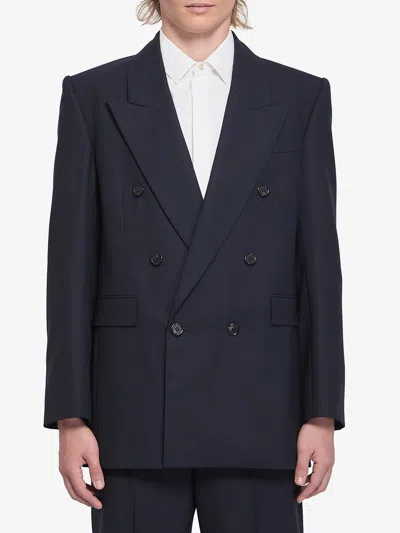 Saint Laurent Wool Blazer Double-breasted Chest Pocket In Blue