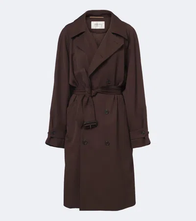 Saint Laurent Double-breasted Wool Trench Coat In Brown