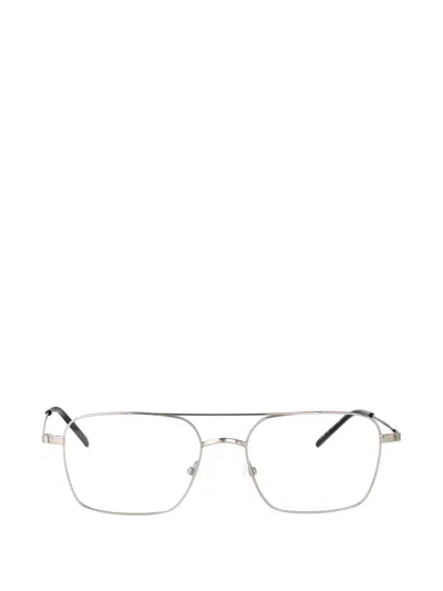 Saint Laurent Double-bridge Glasses In Silver