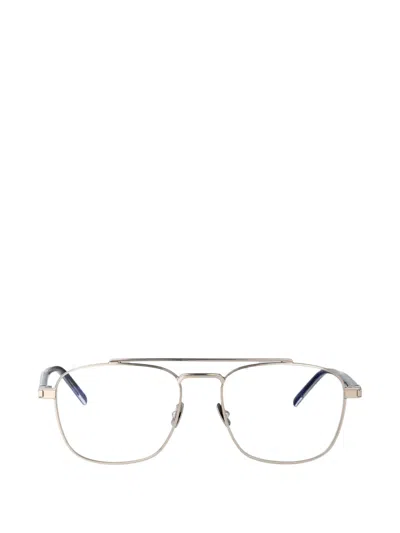 Saint Laurent Double-bridge Pilot-frame Glasses In Metallic