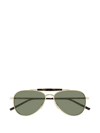 Saint Laurent Double-bridge Pilot-frame Sunglasses In Gold