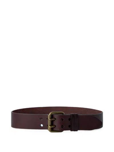 Saint Laurent Double-buckle Leather Belt In Purple
