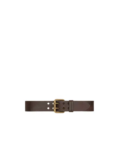 Saint Laurent Double-pin Buckle Belt In Brown