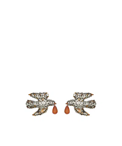 Saint Laurent Dove Earrings In Glass And Resin In Silver