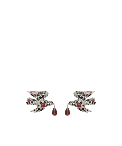 Saint Laurent Dove Earrings In Glass And Resin In Silver