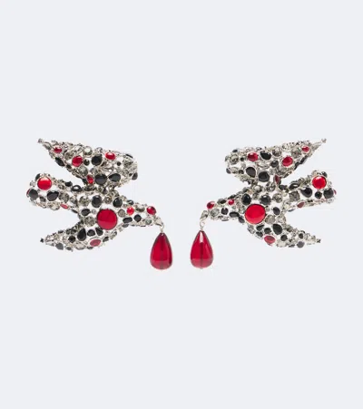 Saint Laurent Dove Embellished Clip-on Earrings In Rot