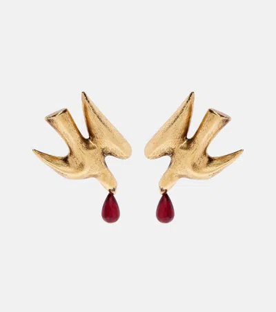 Saint Laurent Dove Earrings In Brass And Resin In Brown