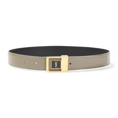 Saint Laurent Dove Grey Leather Belt In Gray