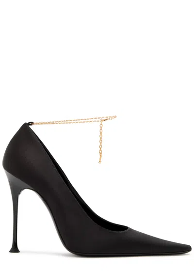 Saint Laurent Doville 110 Anklet-embellished Satin Pumps In Black