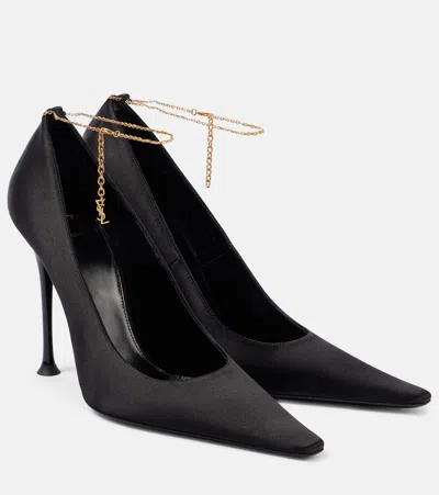 Saint Laurent Satin Stiletto Heel Pumps In Black