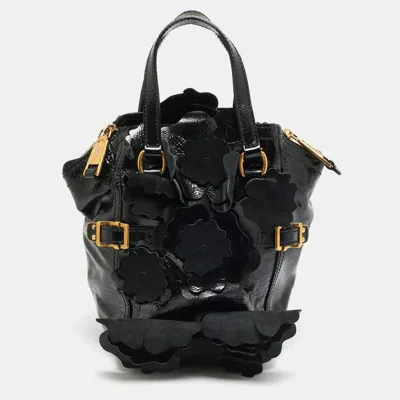 Pre-owned Saint Laurent Downtown Floral Applique Mini Black Patent Leather Tote