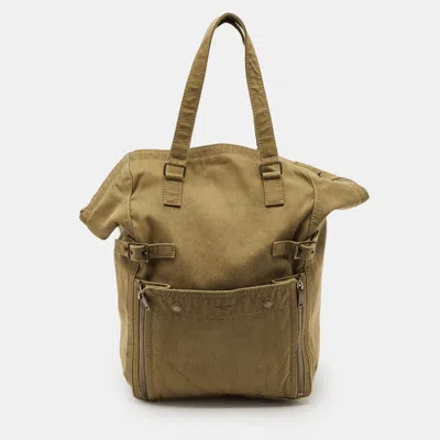 Pre-owned Saint Laurent Downtown Olive Green Fabric Tote