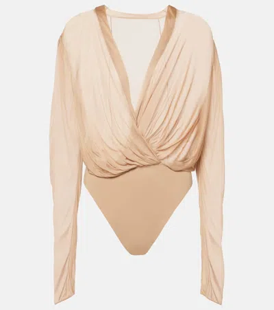 Saint Laurent Draped Bodysuit In Pink