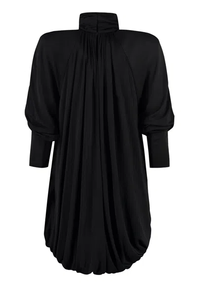 Saint Laurent Draped Cotton Mini T-shirt Dress In Black