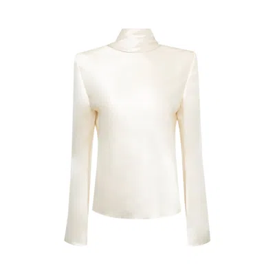 Pre-owned Saint Laurent Draped Crepe Blouse 'chalk' | White | Women's Size 36