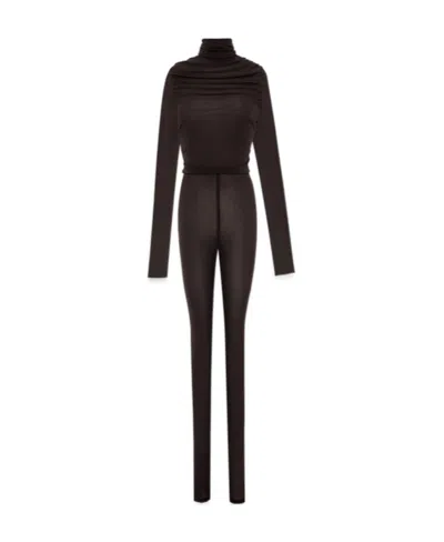 Saint Laurent Draped-design Semi-sheer Jumpsuit In Black
