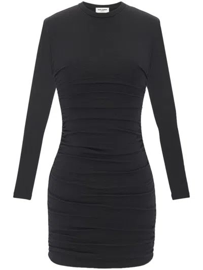 Saint Laurent Women's Ruched Dress In Wool Jersey In Black